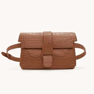 NEW Senreve Aria Croc-Embossed Belt Bag in Brown